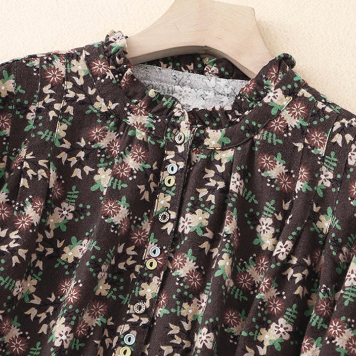 Camisa de algodón de manga larga para mujer con estampado floral otoñal de Buddha Stones y botones - image 24