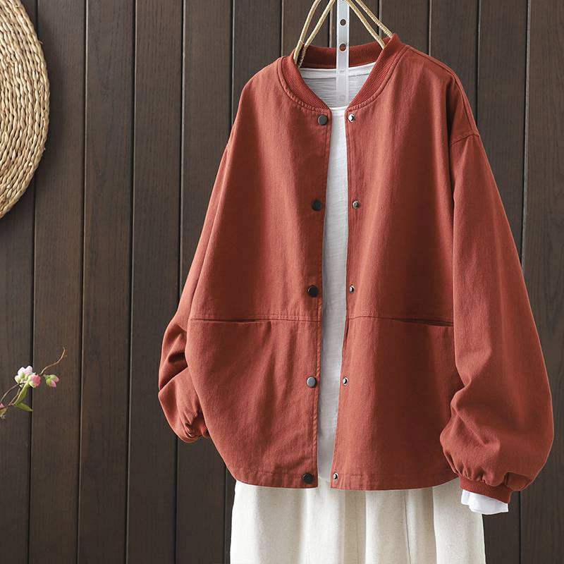 Chaqueta de algodón de manga larga con botones y bolsillos para mujer, con estampado de Buddha Stones Fall - Tomate - US14，UK/AU18，EU46 (2XL) - image 0