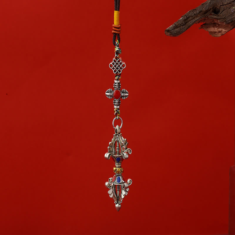 Llavero de cuerda con Buddha Stones Vajra para la iluminación - Plata antigua - image 5