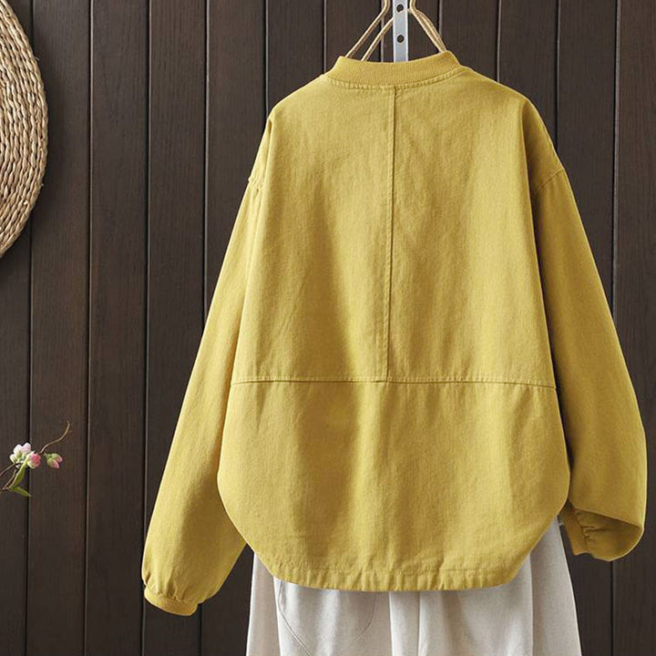 Chaqueta de algodón de manga larga con botones y bolsillos para mujer, con estampado de Buddha Stones Fall - image 8