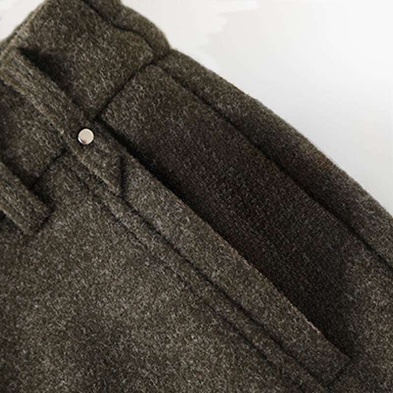 Pantalones anchos de algodón y lana gruesa con botones lisos y bolsillos para mujer de Buddha Stones - image 3