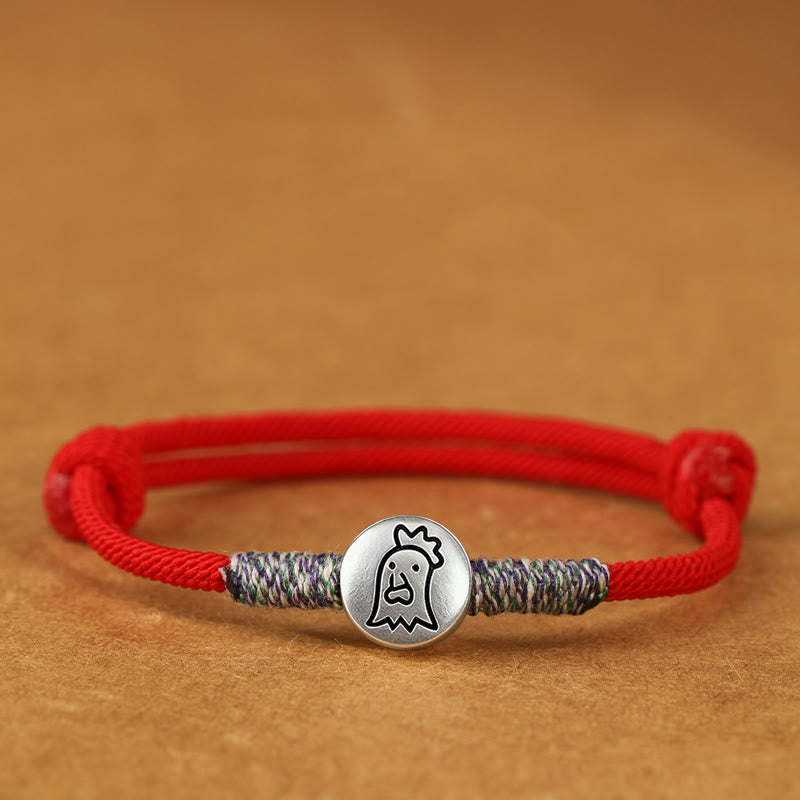 Pulsera trenzada de la suerte con Buddha Stones en plata de ley 999, año del caballo, del zodiaco chino - Gallo de hilo rojo - 19-23 cm - image 40