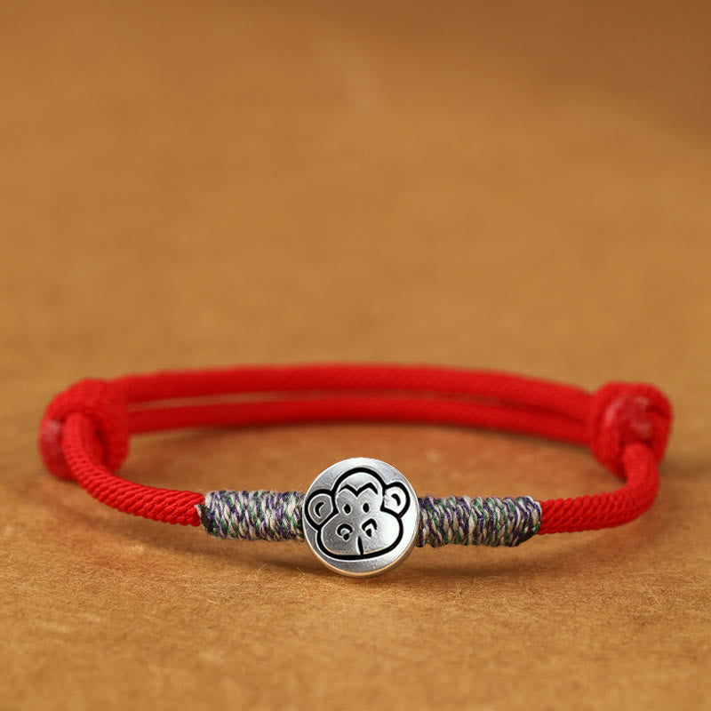 Pulsera trenzada de la suerte con Buddha Stones en plata de ley 999, año del caballo, del zodiaco chino - Mono de hilo rojo - 19-23 cm - image 39