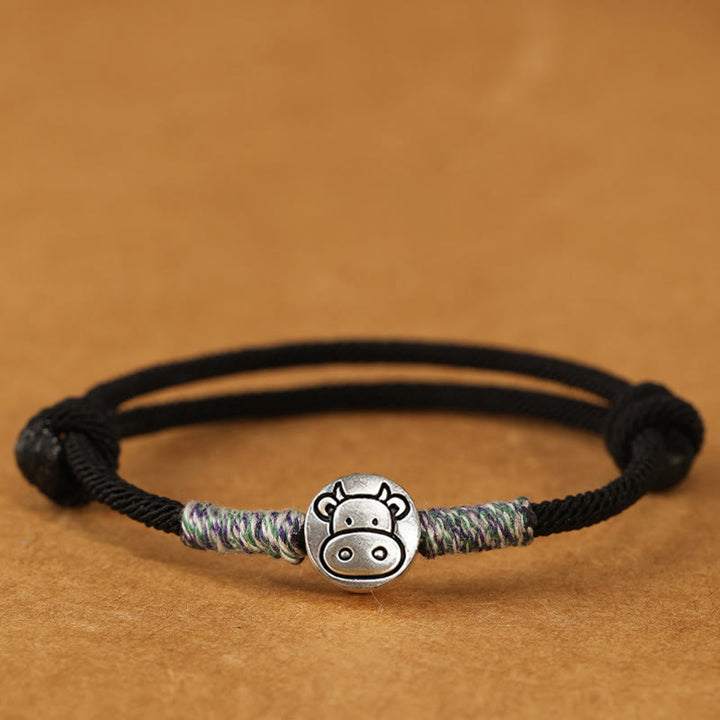 Pulsera trenzada de la suerte con Buddha Stones en plata de ley 999, año del caballo, del zodiaco chino - Cuerda negra de buey - 19-23 cm - image 44
