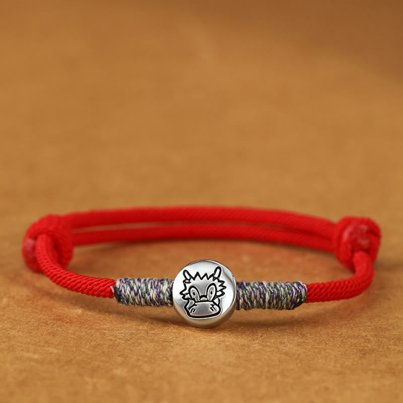 Pulsera trenzada de la suerte con Buddha Stones en plata de ley 999, año del caballo, del zodiaco chino - Cuerda roja de dragón - 19-23 cm - image 33