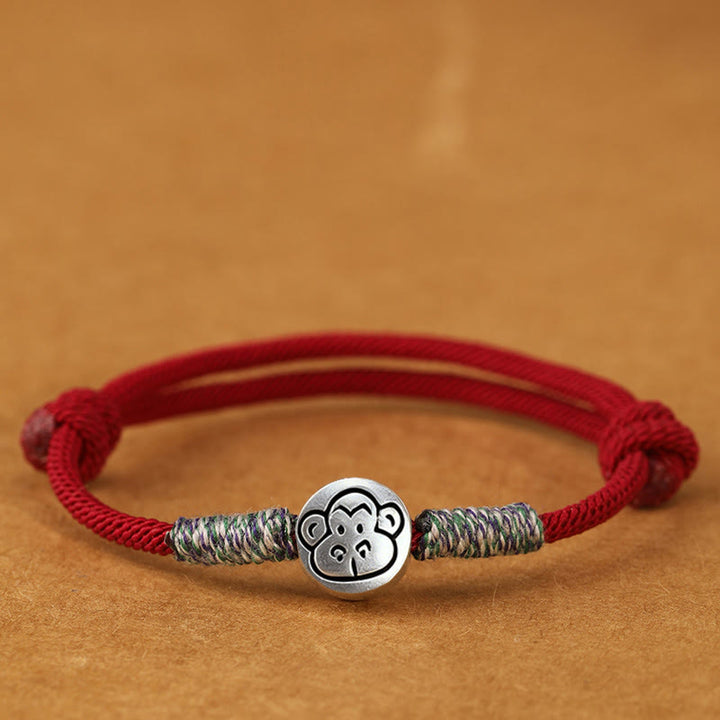 Pulsera trenzada de la suerte con Buddha Stones en plata de ley 999, año del caballo, del zodiaco chino - Cuerda de mono rojo oscuro - 19-23 cm - image 25