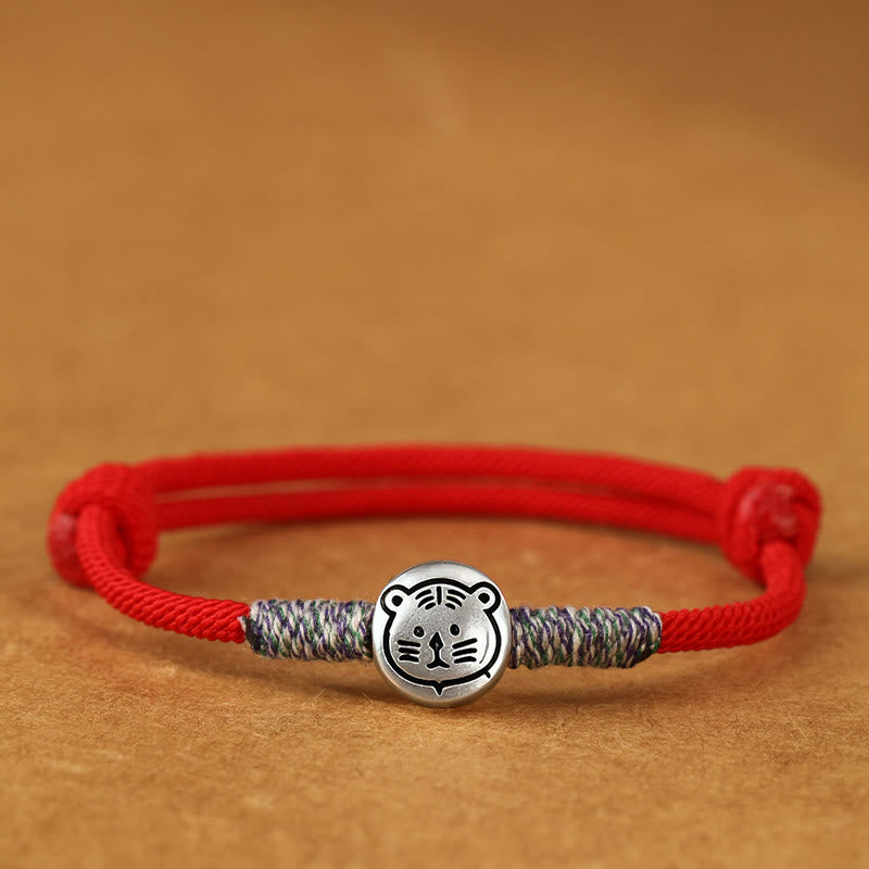 Pulsera trenzada de la suerte con Buddha Stones en plata de ley 999, año del caballo, del zodiaco chino - Cuerda roja de tigre - 19-23 cm - image 31