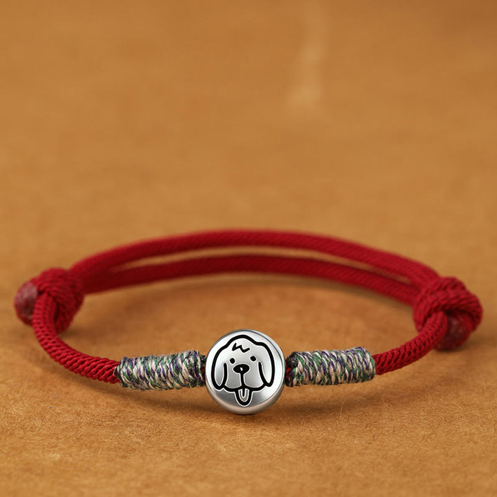 Pulsera trenzada de la suerte con Buddha Stones en plata de ley 999, año del caballo, del zodiaco chino - Cuerda para perro color rojo oscuro - 19-23 cm - image 27