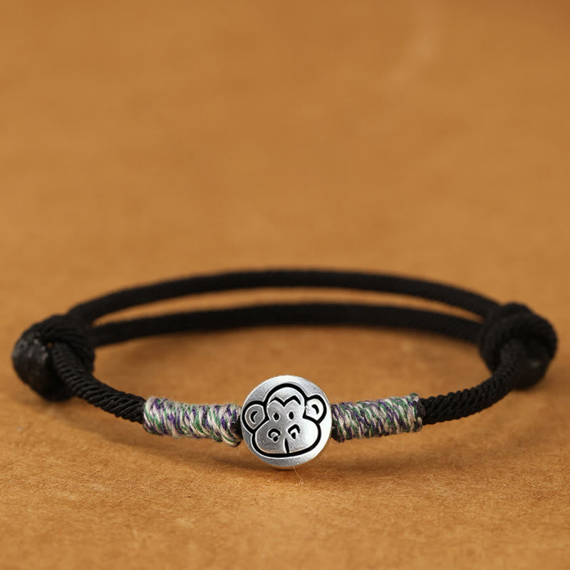 Pulsera trenzada de la suerte con Buddha Stones en plata de ley 999, año del caballo, del zodiaco chino - Cuerda negra de mono - 19-23 cm - image 51