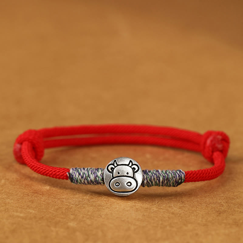 Pulsera trenzada de la suerte con Buddha Stones en plata de ley 999, año del caballo, del zodiaco chino - Hilo rojo de buey - 19-23 cm - image 30