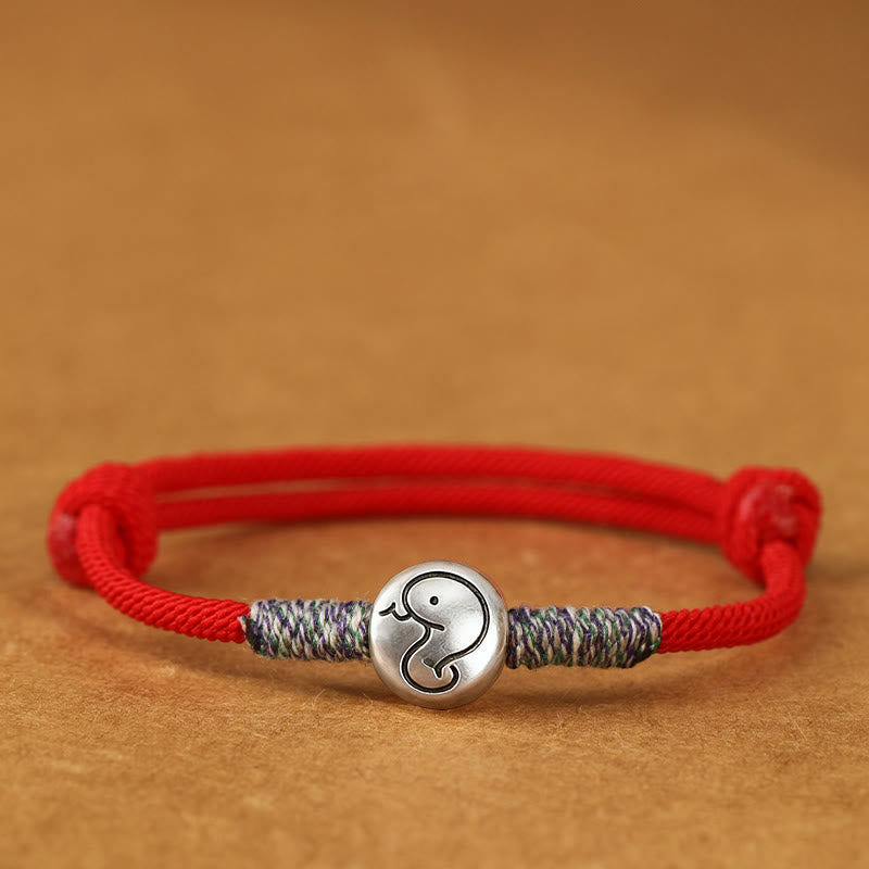 Pulsera trenzada de la suerte con Buddha Stones en plata de ley 999, año del caballo, del zodiaco chino - Serpiente de hilo rojo - 19-23 cm - image 34