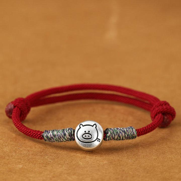 Pulsera trenzada de la suerte con Buddha Stones en plata de ley 999, año del caballo, del zodiaco chino - Cuerda de cerdo rojo oscuro - 19-23 cm - image 28