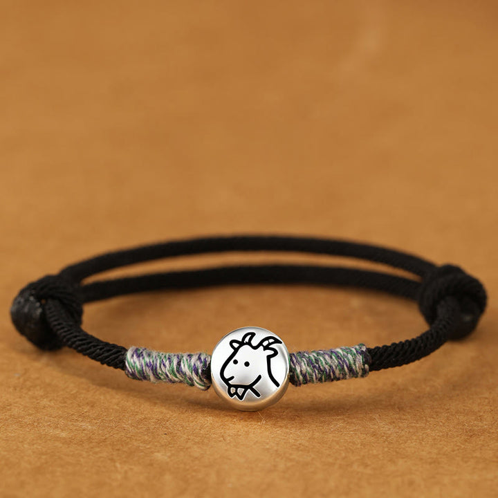 Pulsera trenzada de la suerte con Buddha Stones en plata de ley 999, año del caballo, del zodiaco chino - Cuerda negra de cabra - 19-23 cm - image 50