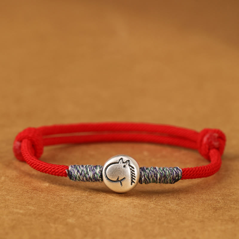 Pulsera trenzada de la suerte con Buddha Stones en plata de ley 999, año del caballo, del zodiaco chino - Caballo de hilo rojo - 19-23 cm - image 35