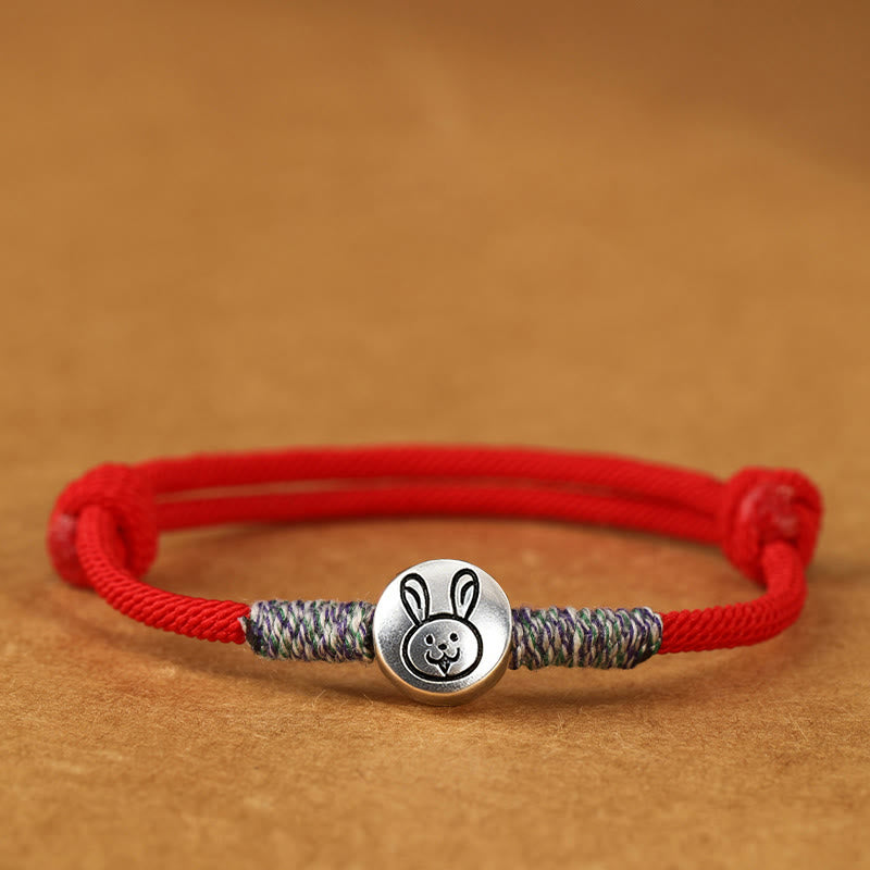Pulsera trenzada de la suerte con Buddha Stones en plata de ley 999, año del caballo, del zodiaco chino - Conejo de hilo rojo - 19-23 cm - image 32