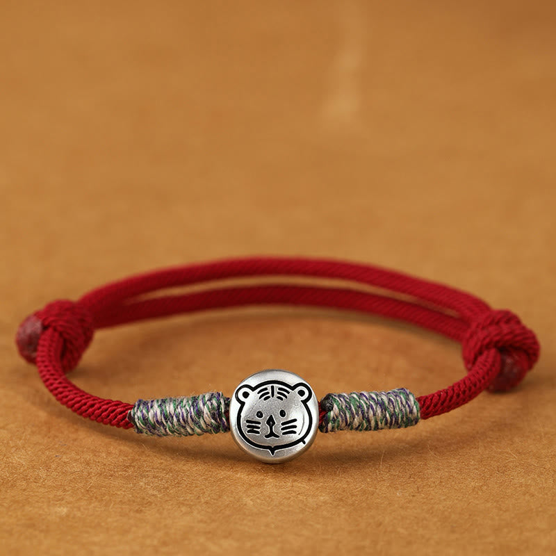 Pulsera trenzada de la suerte con Buddha Stones en plata de ley 999, año del caballo, del zodiaco chino - Cuerda Tiger Darkred - 19-23 cm - image 20