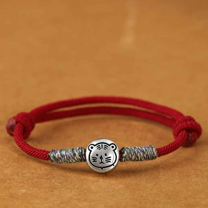 Pulsera trenzada de la suerte con Buddha Stones en plata de ley 999, año del caballo, del zodiaco chino - Cuerda Tiger Darkred - 19-23 cm - image 20