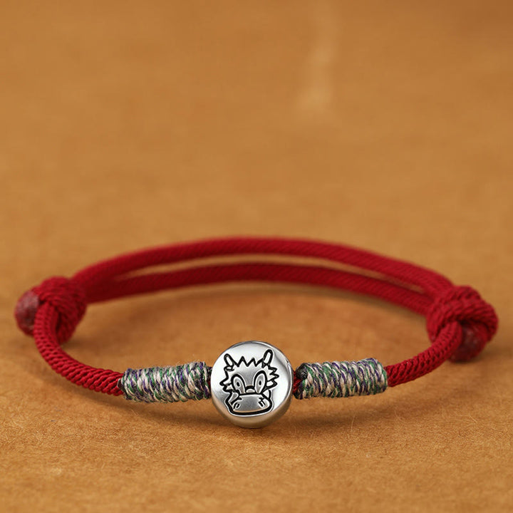 Pulsera trenzada de la suerte con Buddha Stones en plata de ley 999, año del caballo, del zodiaco chino - Cuerda de dragón rojo oscuro - 19-23 cm - image 22