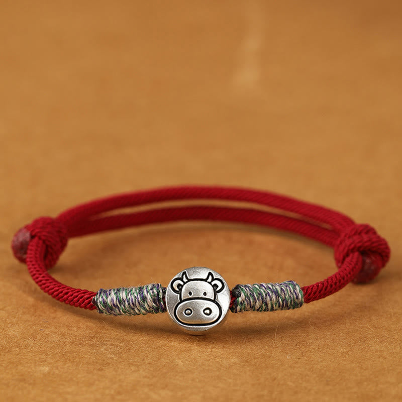 Pulsera trenzada de la suerte con Buddha Stones en plata de ley 999, año del caballo, del zodiaco chino - Cuerda de buey rojo oscuro - 19-23 cm - image 19