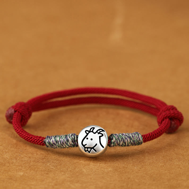 Pulsera trenzada de la suerte con Buddha Stones en plata de ley 999, año del caballo, del zodiaco chino - Cuerda de cabra roja oscura - 19-23 cm - image 24