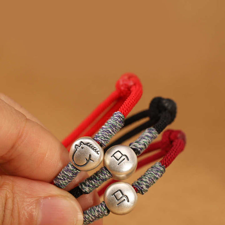 Pulsera trenzada de la suerte con Buddha Stones en plata de ley 999, año del caballo, del zodiaco chino - image 58