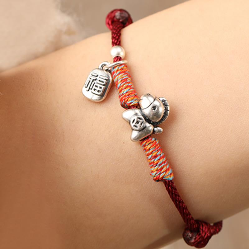 Pulsera trenzada con Buddha Stones en plata de ley 999 con el personaje Fu del Año del Caballo. - image 12