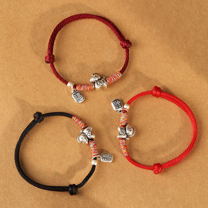 Pulsera trenzada con Buddha Stones en plata de ley 999 con el personaje Fu del Año del Caballo. - image 20