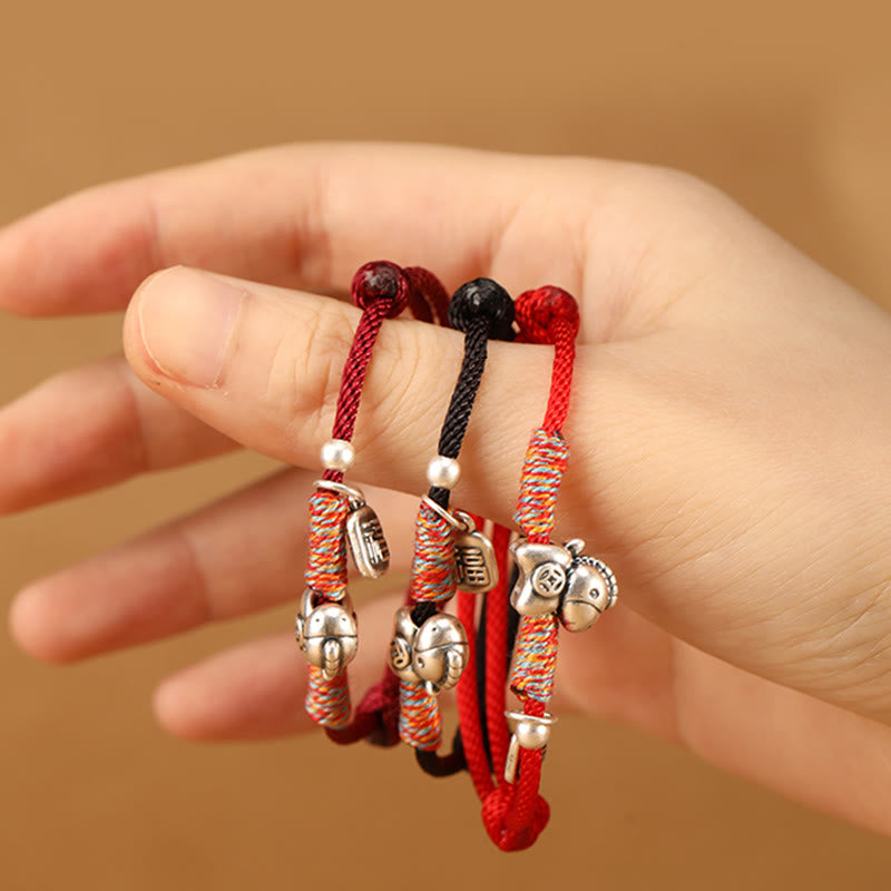 Pulsera trenzada con Buddha Stones en plata de ley 999 con el personaje Fu del Año del Caballo. - image 22