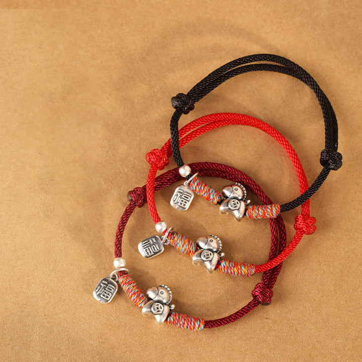 Pulsera trenzada con Buddha Stones en plata de ley 999 con el personaje Fu del Año del Caballo. - image 21