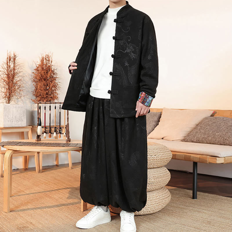 Conjunto de 2 piezas de traje Tang para hombre, de algodón, con botones de rana y dragón, de Buddha Stones , para otoño e invierno, con chaqueta y pantalones de manga larga. - image 9