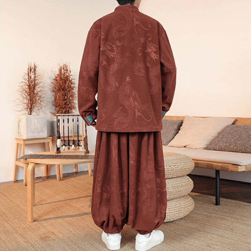 Conjunto de 2 piezas de traje Tang para hombre, de algodón, con botones de rana y dragón, de Buddha Stones , para otoño e invierno, con chaqueta y pantalones de manga larga. - image 13