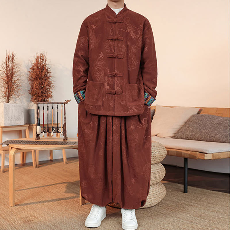 Conjunto de 2 piezas de traje Tang para hombre, de algodón, con botones de rana y dragón, de Buddha Stones , para otoño e invierno, con chaqueta y pantalones de manga larga. - image 16