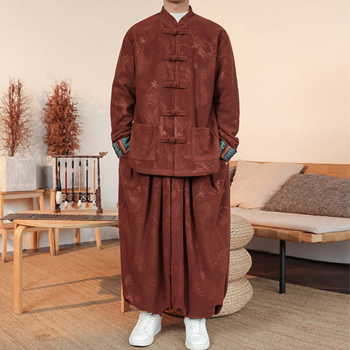 Conjunto de 2 piezas de traje Tang para hombre, de algodón, con botones de rana y dragón, de Buddha Stones , para otoño e invierno, con chaqueta y pantalones de manga larga. - image 16