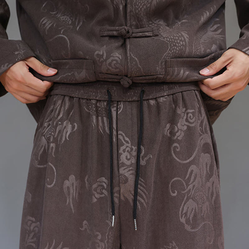 Conjunto de 2 piezas de traje Tang para hombre, de Buddha Stones , de otoño e invierno, con botones de rana de dragón, de algodón de pana, de manga larga, chaqueta y pantalones con bolsillos. - image 10