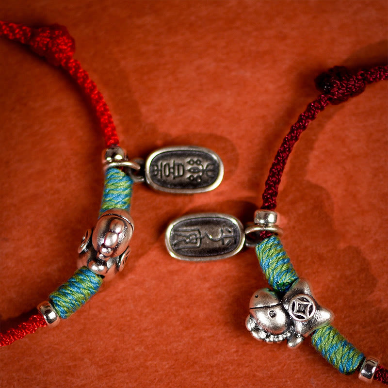 Pulsera tobillera trenzada con dijes de paz y alegría de plata de ley 925 con Buddha Stones y año del caballo. - image 19