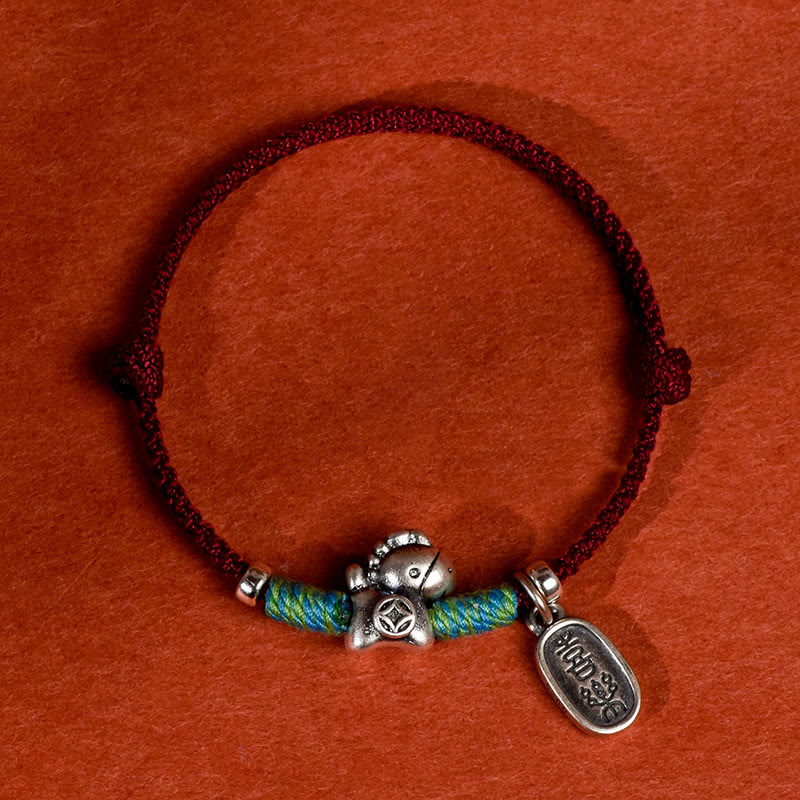 Pulsera tobillera trenzada con dijes de paz y alegría de plata de ley 925 con Buddha Stones y año del caballo. - Tobillera de hilo rojo oscuro para hombre - image 13