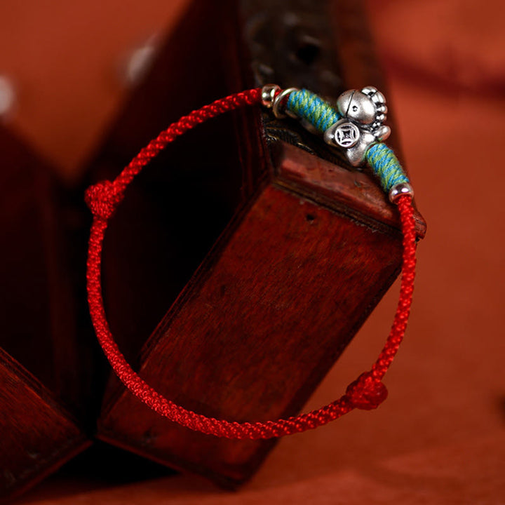 Pulsera tobillera trenzada con dijes de paz y alegría de plata de ley 925 con Buddha Stones y año del caballo. - image 6