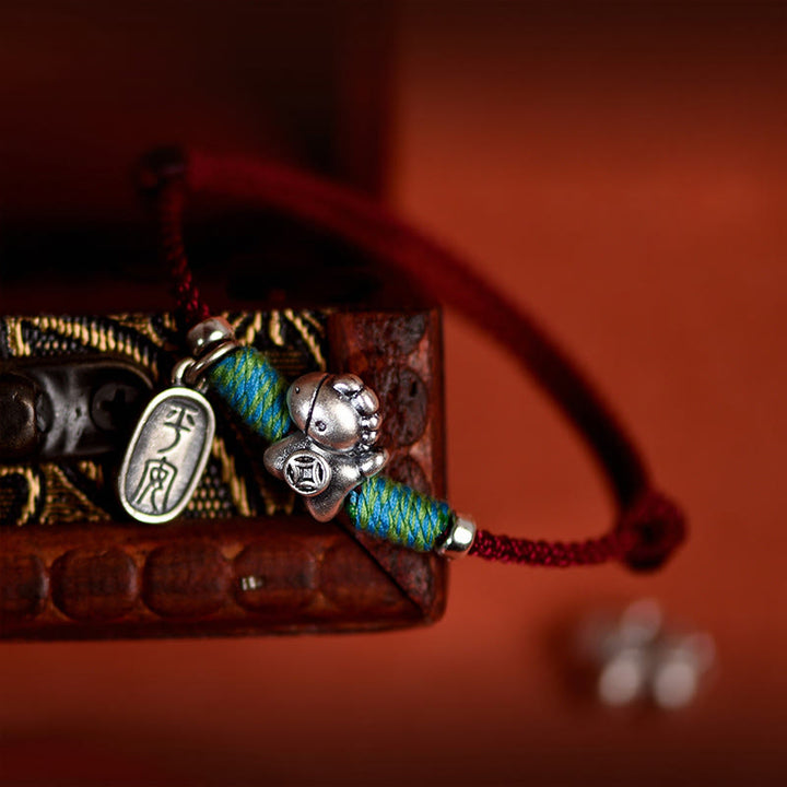 Pulsera tobillera trenzada con dijes de paz y alegría de plata de ley 925 con Buddha Stones y año del caballo. - image 15