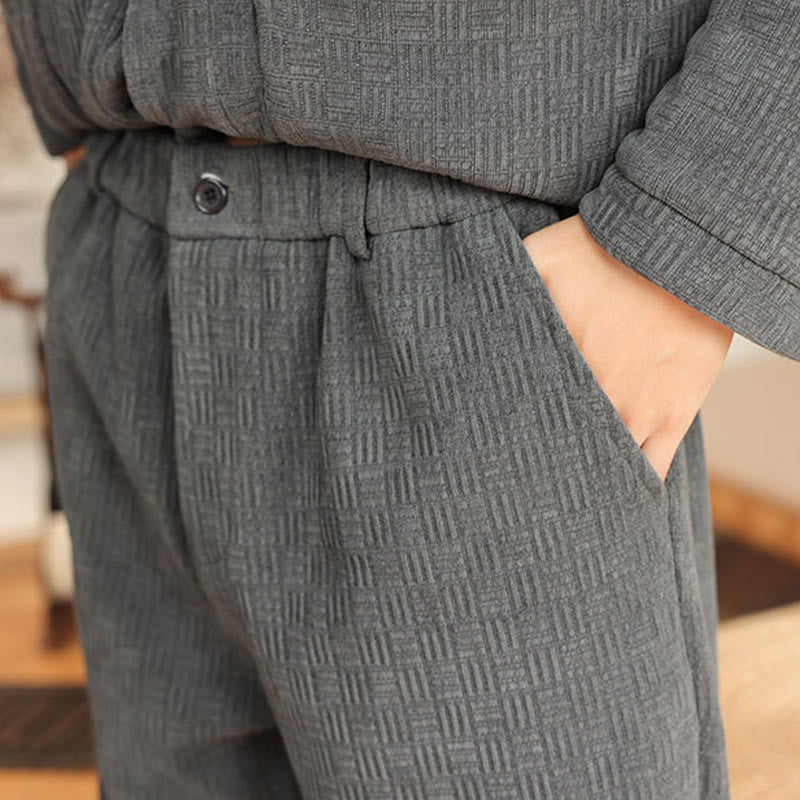 Conjunto de 2 piezas de traje Tang de invierno para hombre, de Buddha Stones , de algodón con botones de rana, chaqueta de manga larga y pantalones con bolsillos. - image 14