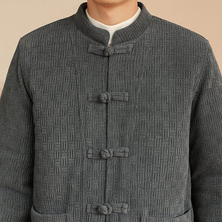 Conjunto de 2 piezas de traje Tang de invierno para hombre, de Buddha Stones , de algodón con botones de rana, chaqueta de manga larga y pantalones con bolsillos. - image 9