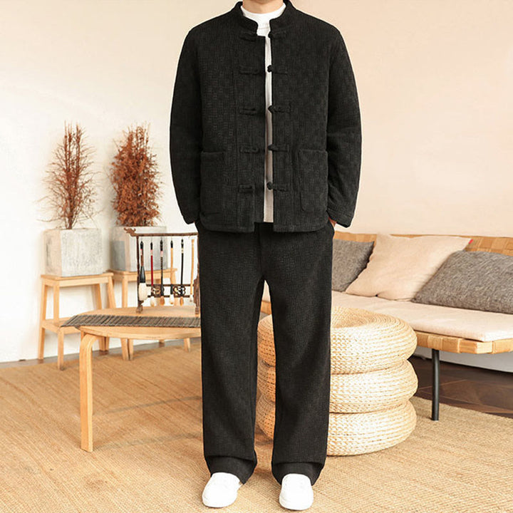 Conjunto de 2 piezas de traje Tang de invierno para hombre, de Buddha Stones , de algodón con botones de rana, chaqueta de manga larga y pantalones con bolsillos. - Negro - US/UK/AU46, EU56 (5XL) - image 17