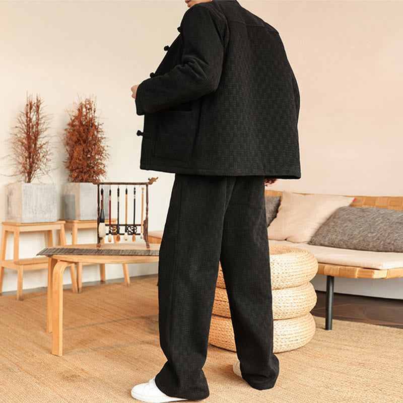 Conjunto de 2 piezas de traje Tang de invierno para hombre, de Buddha Stones , de algodón con botones de rana, chaqueta de manga larga y pantalones con bolsillos. - image 20