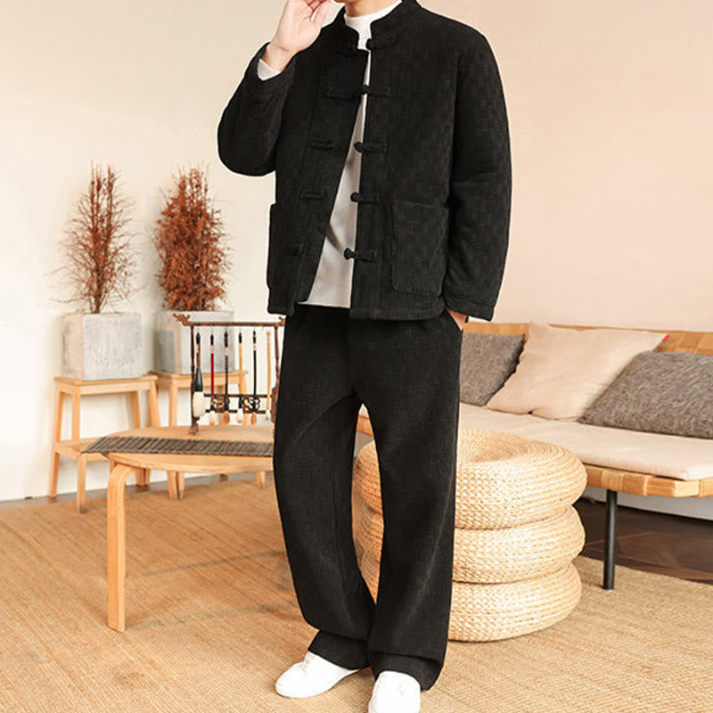 Conjunto de 2 piezas de traje Tang de invierno para hombre, de Buddha Stones , de algodón con botones de rana, chaqueta de manga larga y pantalones con bolsillos. - image 23