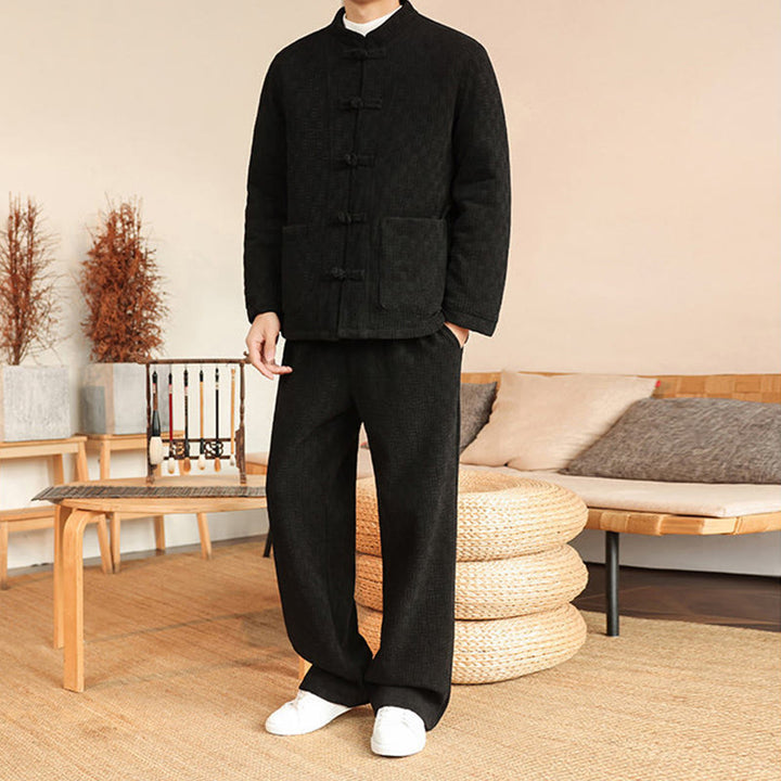 Conjunto de 2 piezas de traje Tang de invierno para hombre, de Buddha Stones , de algodón con botones de rana, chaqueta de manga larga y pantalones con bolsillos. - image 22