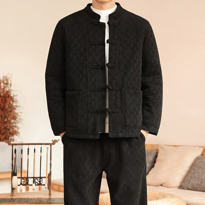 Conjunto de 2 piezas de traje Tang de invierno para hombre, de Buddha Stones , de algodón con botones de rana, chaqueta de manga larga y pantalones con bolsillos. - image 24