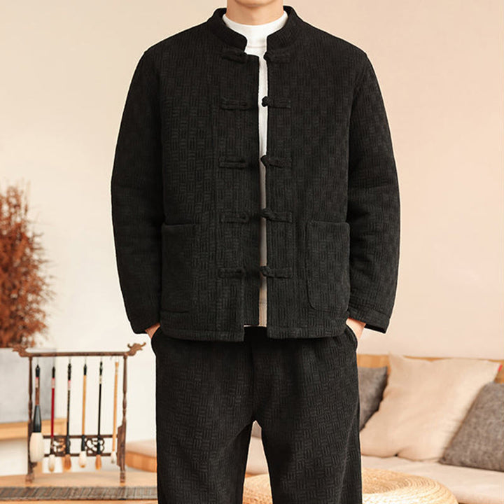Conjunto de 2 piezas de traje Tang de invierno para hombre, de Buddha Stones , de algodón con botones de rana, chaqueta de manga larga y pantalones con bolsillos. - image 24