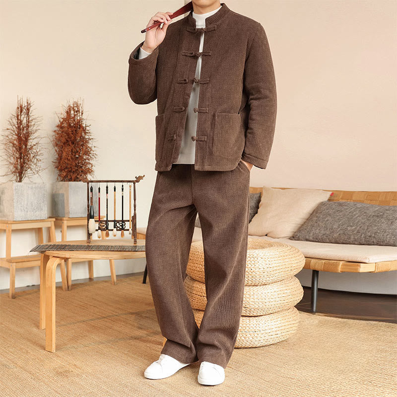 Conjunto de 2 piezas de traje Tang de invierno para hombre, de Buddha Stones , de algodón con botones de rana, chaqueta de manga larga y pantalones con bolsillos. - image 27