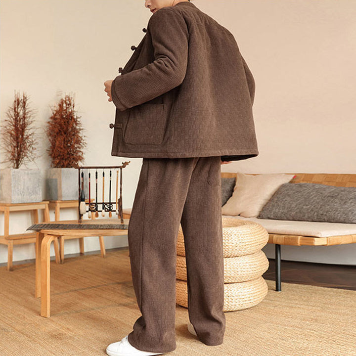 Conjunto de 2 piezas de traje Tang de invierno para hombre, de Buddha Stones , de algodón con botones de rana, chaqueta de manga larga y pantalones con bolsillos. - image 28