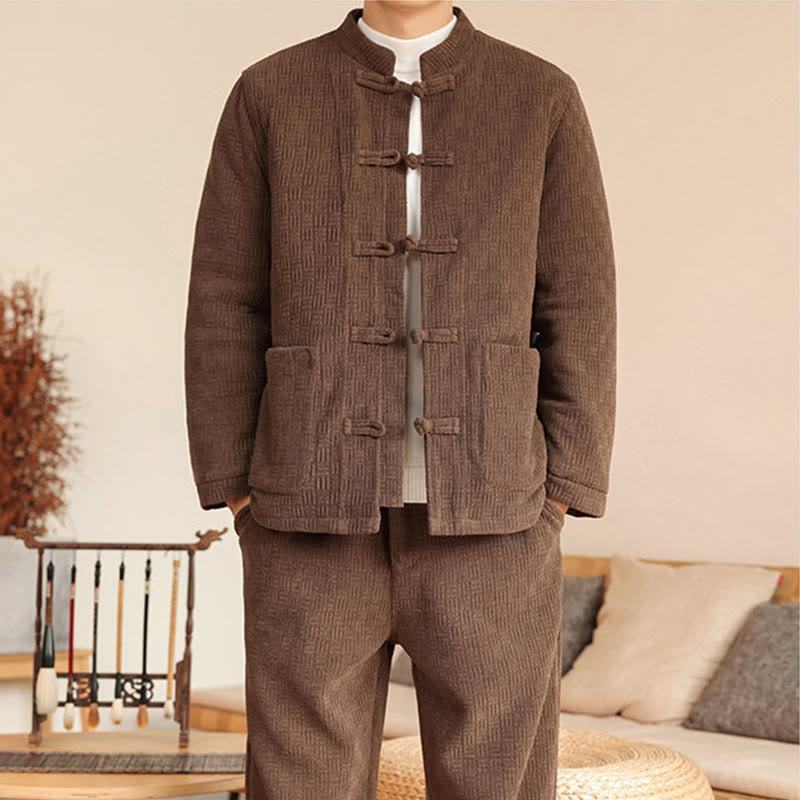 Conjunto de 2 piezas de traje Tang de invierno para hombre, de Buddha Stones , de algodón con botones de rana, chaqueta de manga larga y pantalones con bolsillos. - image 33