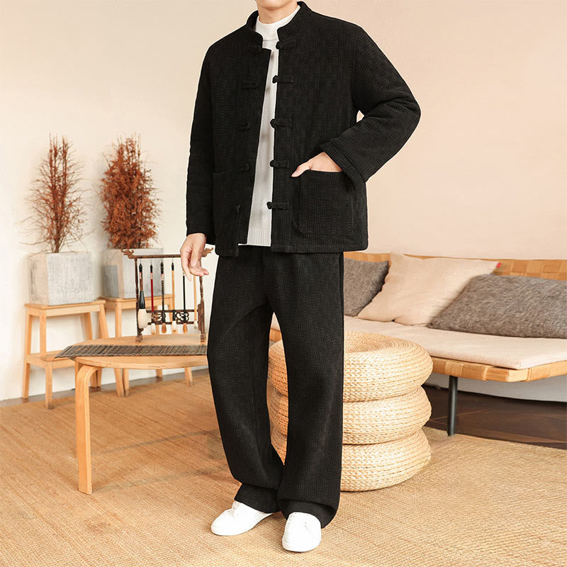 Conjunto de 2 piezas de traje Tang de invierno para hombre, de Buddha Stones , de algodón con botones de rana, chaqueta de manga larga y pantalones con bolsillos. - image 19